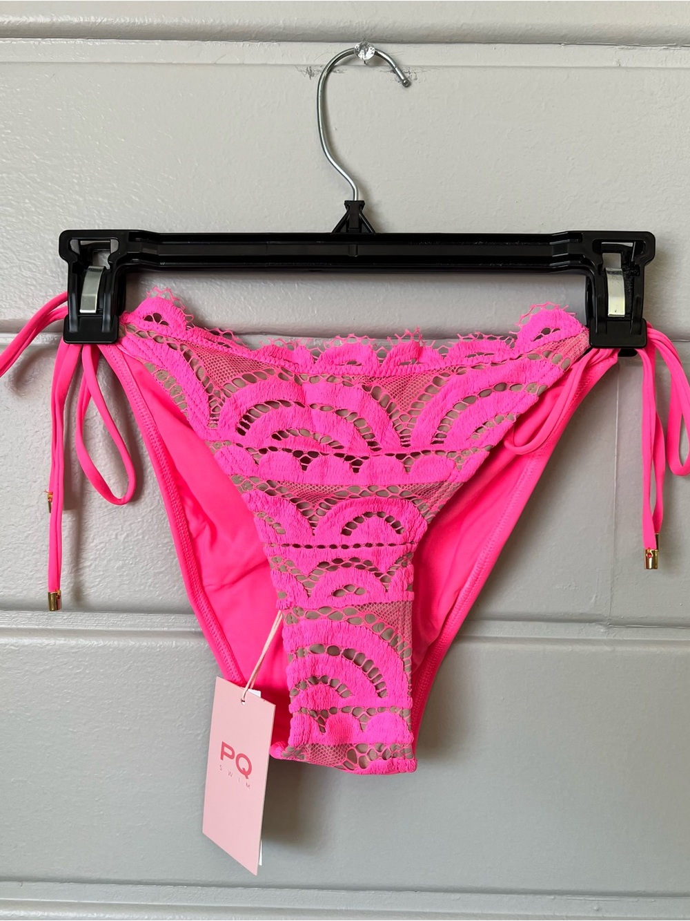 PQ Swim Tulip Lace Tie Side Bikini Bottom Medium Hot Pink NWT MSRP $92